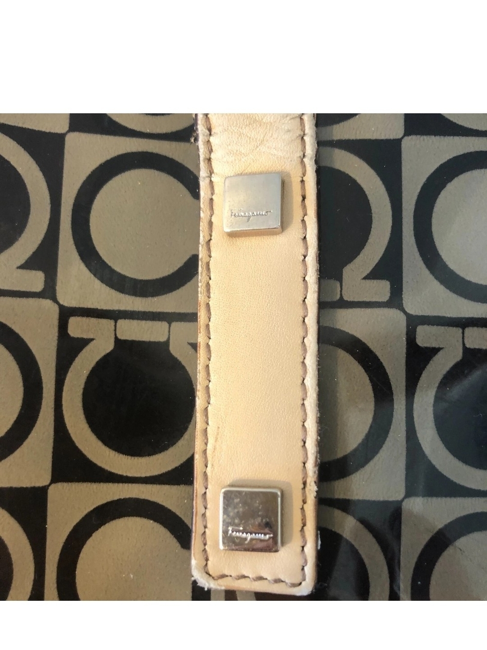 . AUTHENTIC  Salvatore Ferragamo Brown & Tan Signature VinylShopper Tote - Picture 7 of 9